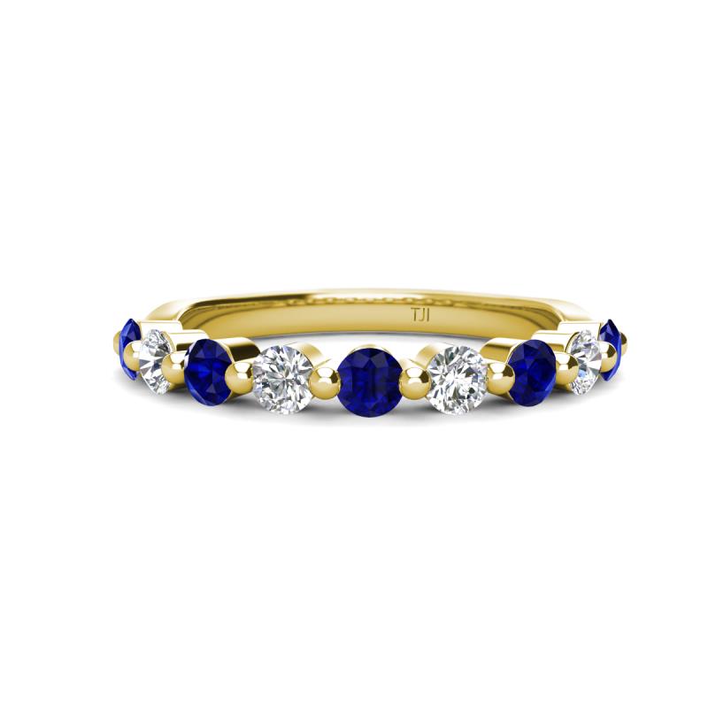Venice 3.00 mm Round Blue Sapphire and Diamond 9 Stone Wedding Band 