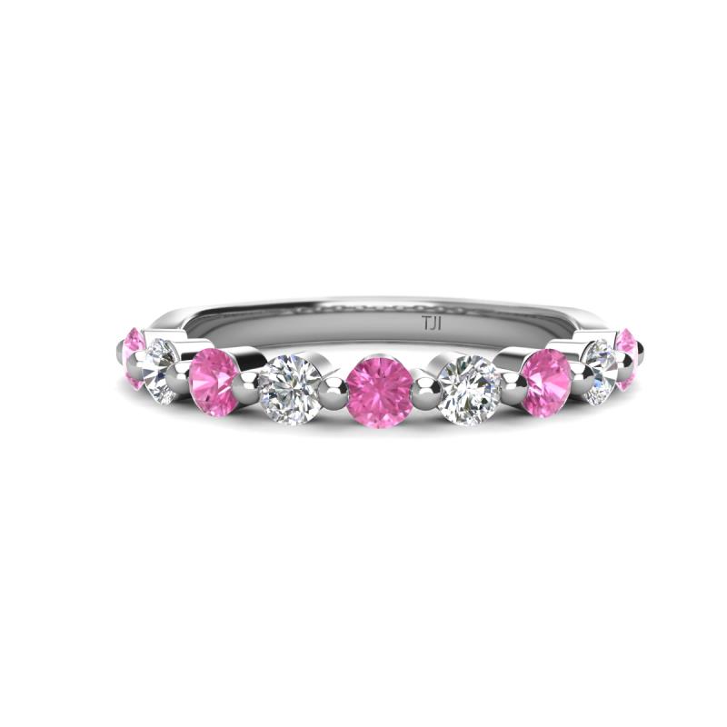 Venice 3.00 mm Round Pink Sapphire and Diamond 9 Stone Wedding Band 