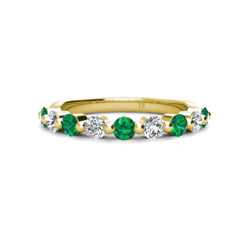 Venice 3.00 mm Round Emerald and Diamond 9 Stone Wedding Band 