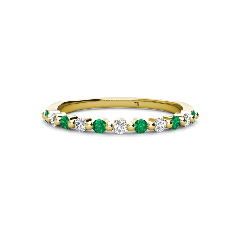 Venice 2.00 mm Round Emerald and Lab Grown Diamond 11 Stone Wedding Band 