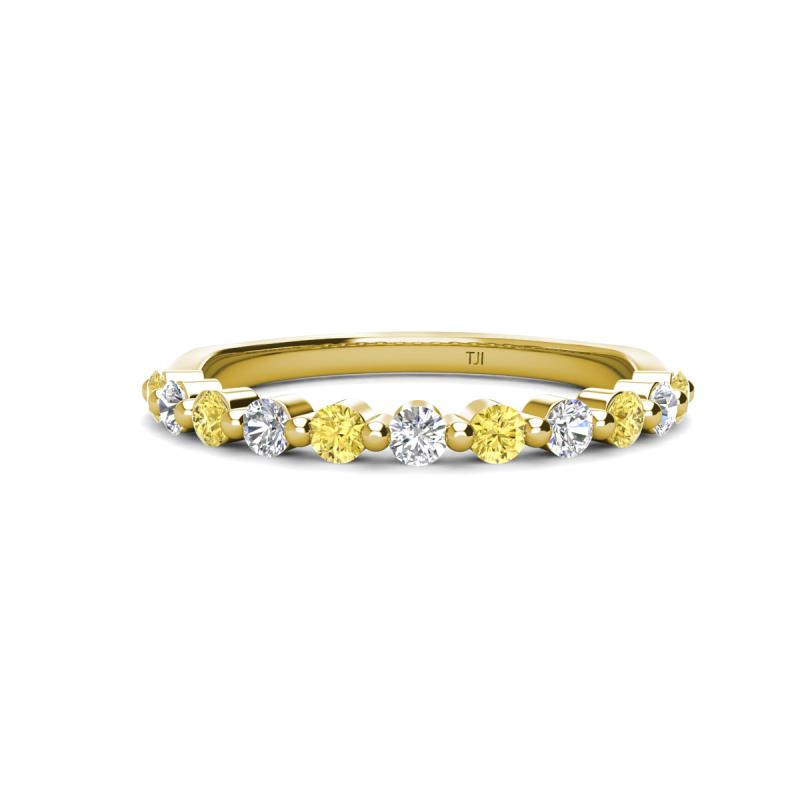 Venice 2.50 mm Round Yellow Sapphire and Lab Grown Diamond 11 Stone Wedding Band 