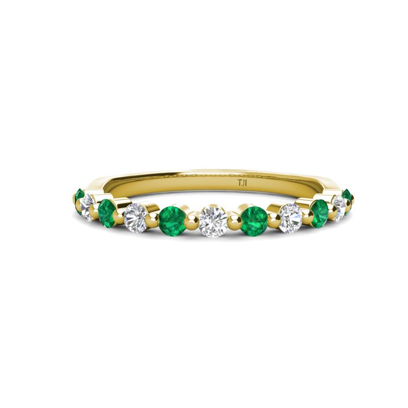 Venice 2.50 mm Round Emerald and Lab Grown Diamond 11 Stone Wedding Band 