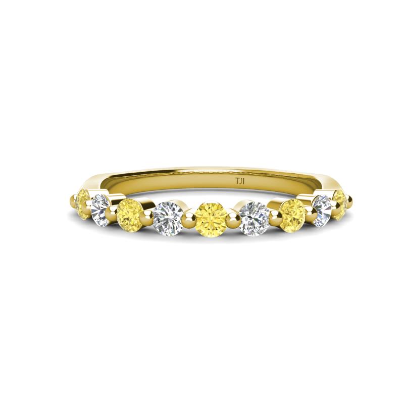 Venice 2.70 mm Round Yellow Sapphire and Lab Grown Diamond 9 Stone Wedding Band 