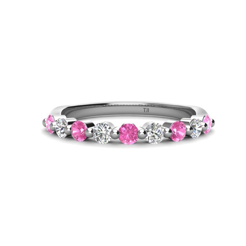 Venice 2.70 mm Round Pink Sapphire and Lab Grown Diamond 9 Stone Wedding Band 