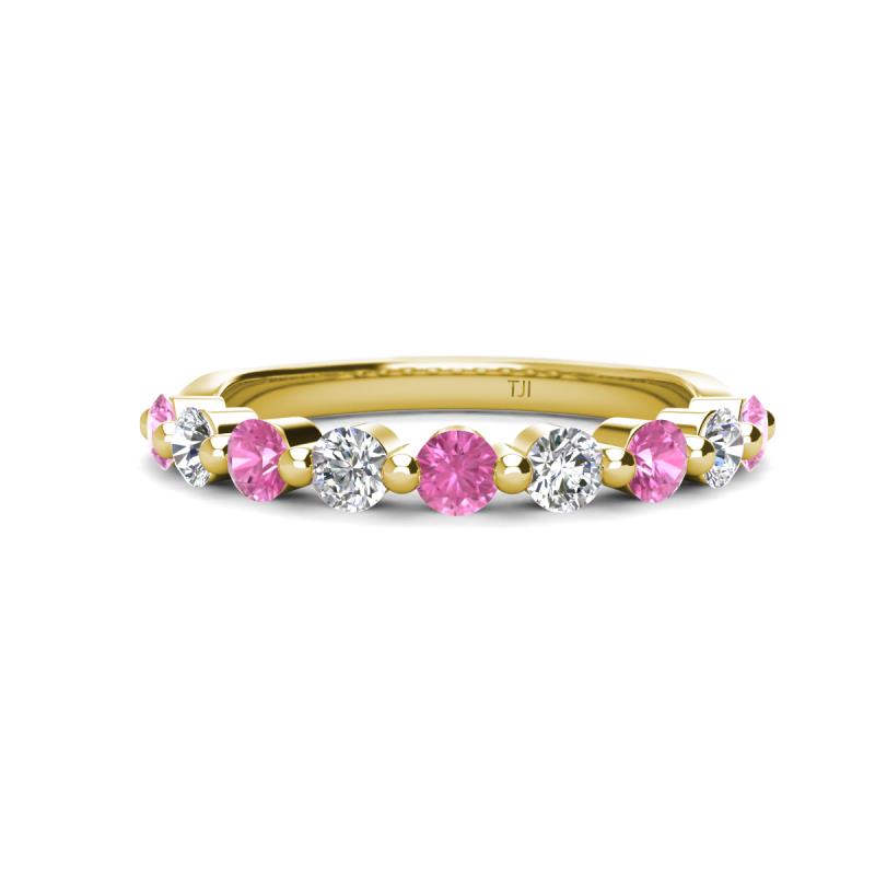 Venice 3.00 mm Round Pink Sapphire and Lab Grown Diamond 9 Stone Wedding Band 