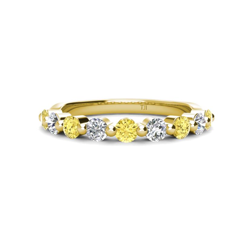 Venice 3.00 mm Round Yellow Sapphire and Lab Grown Diamond 9 Stone Wedding Band 