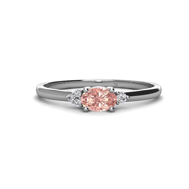 Vera 6x4 mm Oval Shape Morganite and Round Diamond Promise Ring 