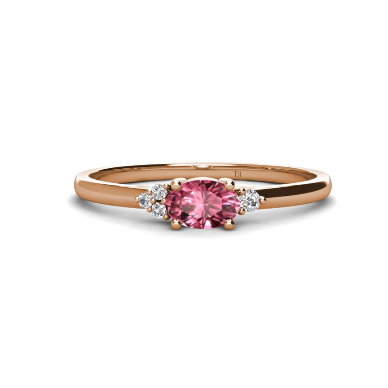 Vera 6x4 mm Oval Shape Pink Tourmaline and Round Diamond Promise Ring 