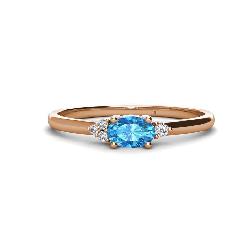Vera 6x4 mm Oval Shape Blue Topaz and Round Diamond Promise Ring 