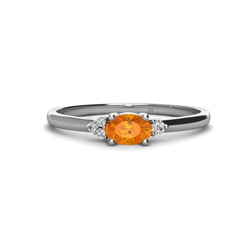 Vera 6x4 mm Oval Shape Citrine and Round Diamond Promise Ring 