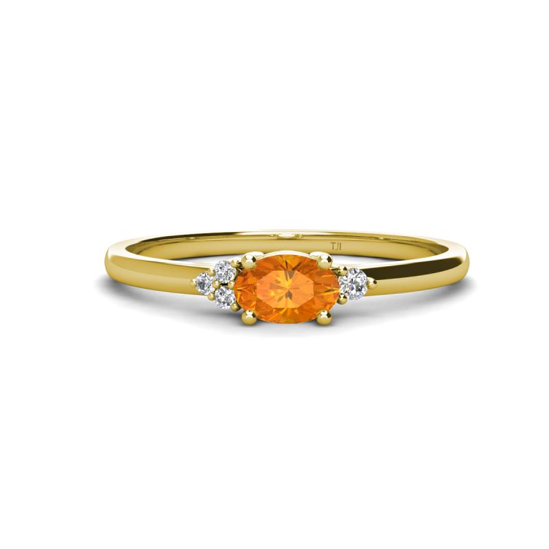 Vera 6x4 mm Oval Shape Citrine and Round Diamond Promise Ring 