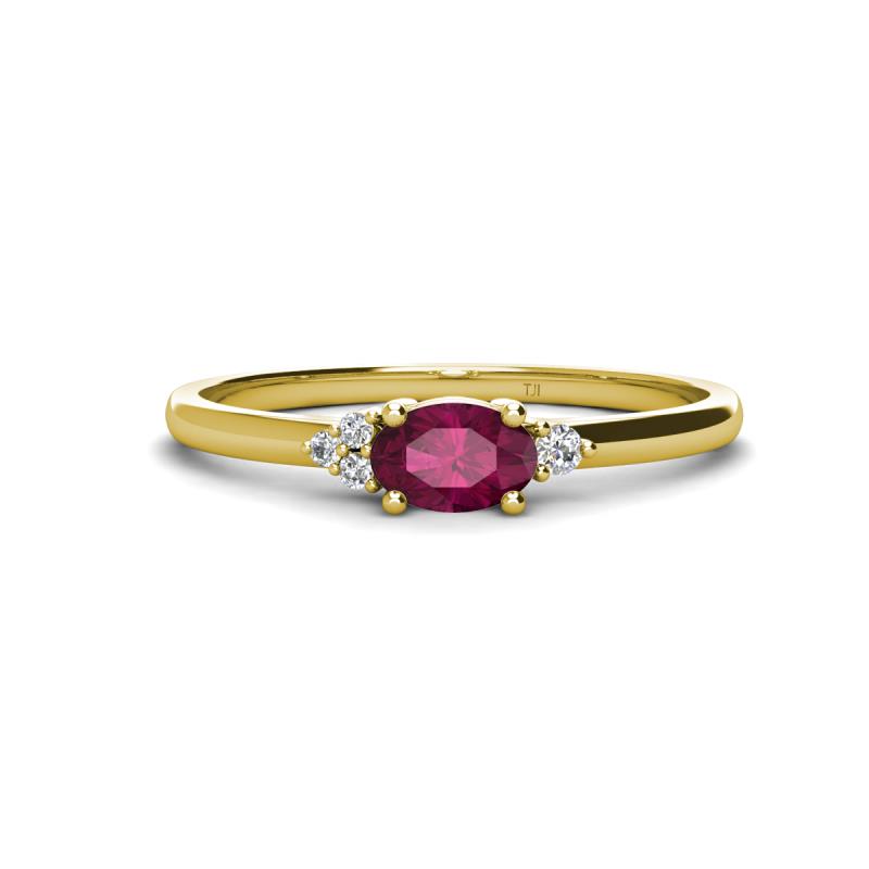 Vera 6x4 mm Oval Shape Rhodolite Garnet and Round Diamond Promise Ring 