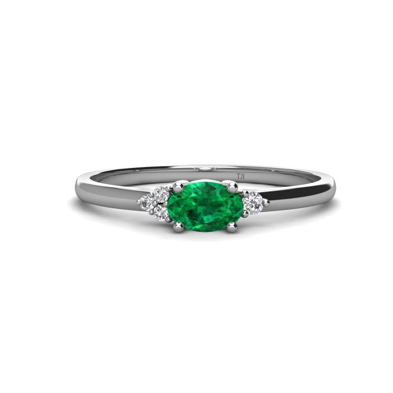 Vera 6x4 mm Oval Shape Emerald and Round Diamond Promise Ring 