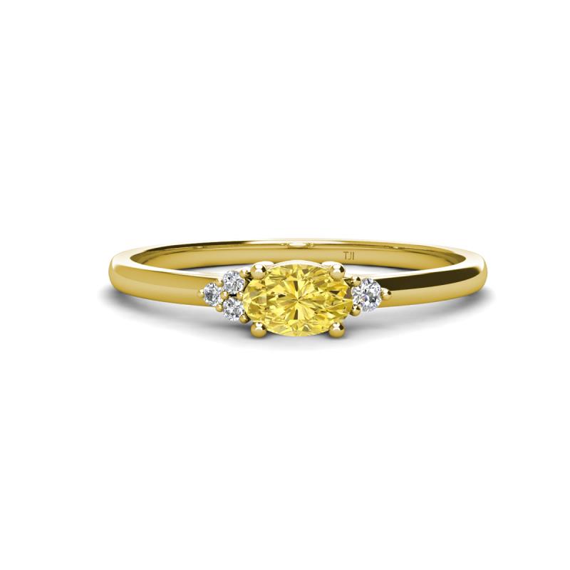 Vera 6x4 mm Oval Shape Yellow Sapphire and Round Diamond Promise Ring 