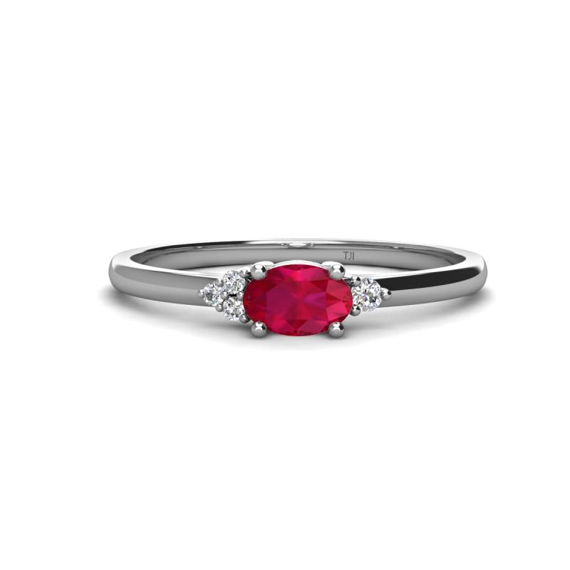 Vera 6x4 mm Oval Shape Ruby and Round Diamond Promise Ring 