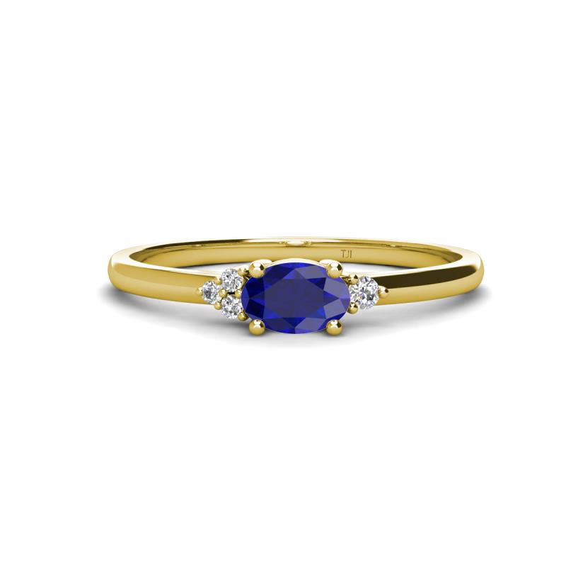 Vera 6x4 mm Oval Shape Blue Sapphire and Round Diamond Promise Ring 