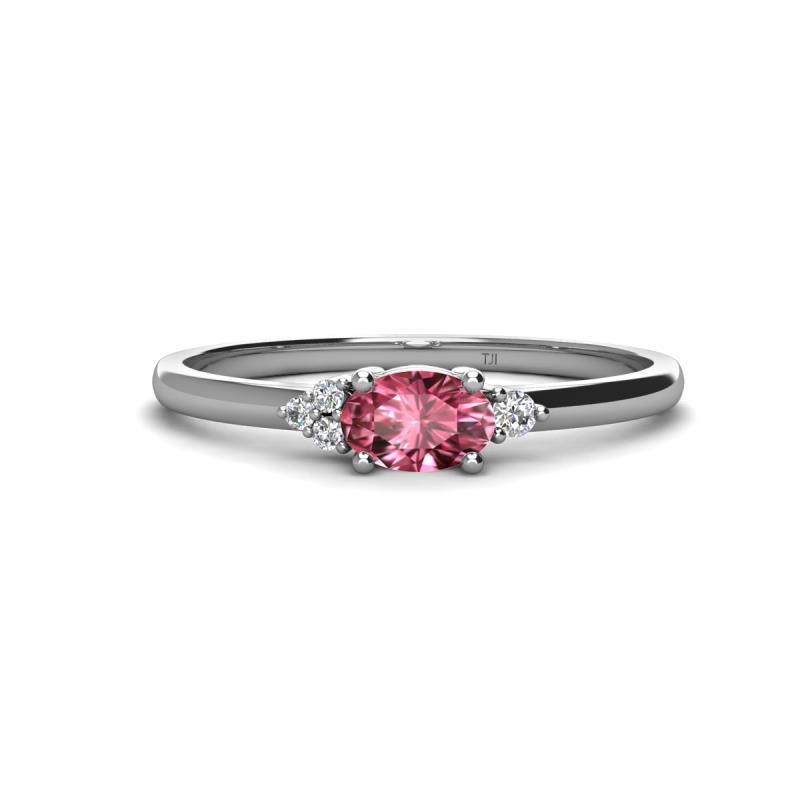 Vera 6x4 mm Oval Shape Pink Tourmaline and Round Diamond Promise Ring 