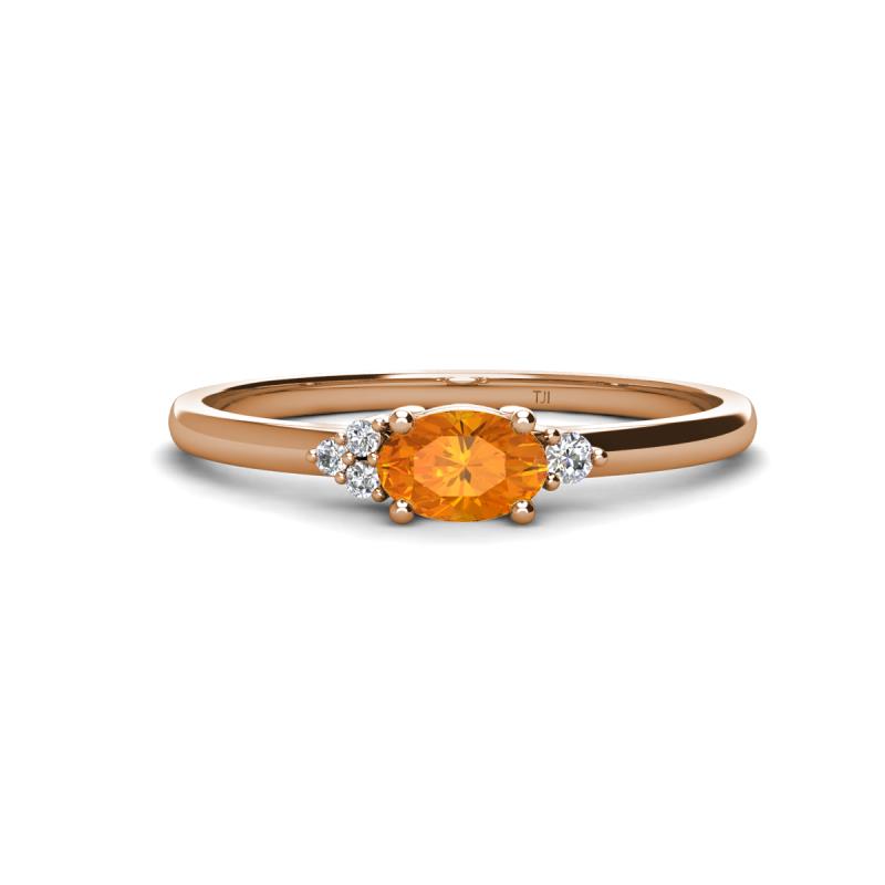 Vera 6x4 mm Oval Shape Citrine and Round Diamond Promise Ring 