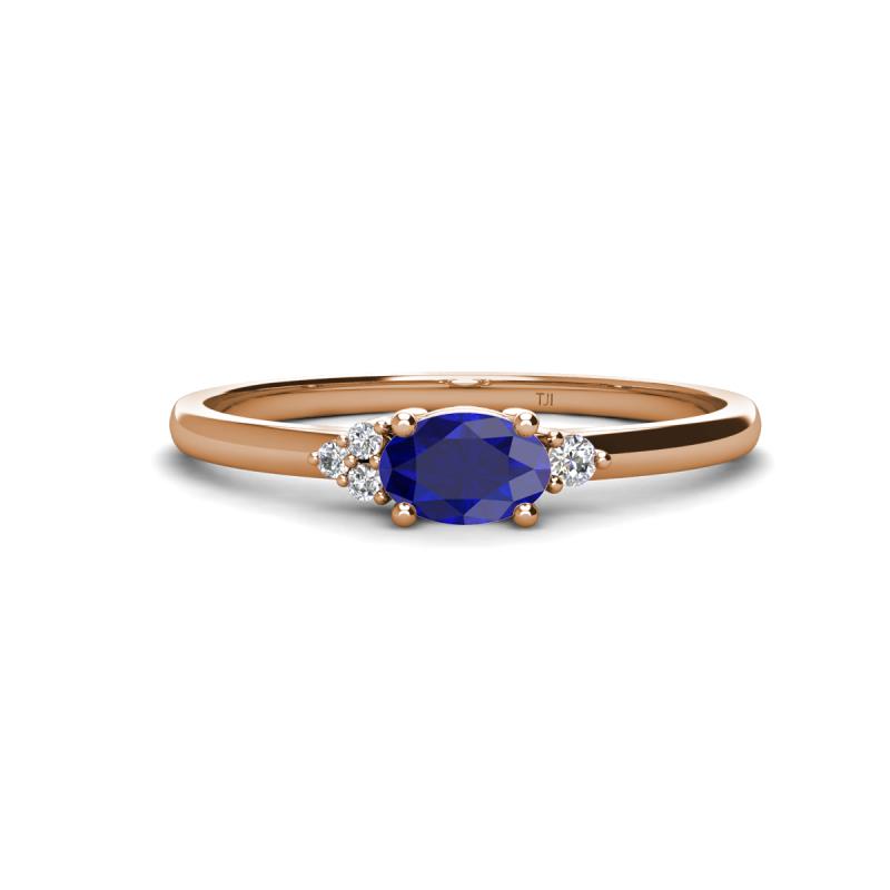 Vera 6x4 mm Oval Shape Blue Sapphire and Round Diamond Promise Ring 