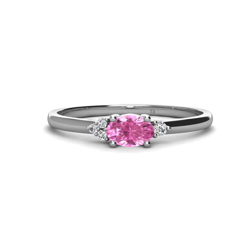 Vera 6x4 mm Oval Shape Pink Sapphire and Round Diamond Promise Ring 