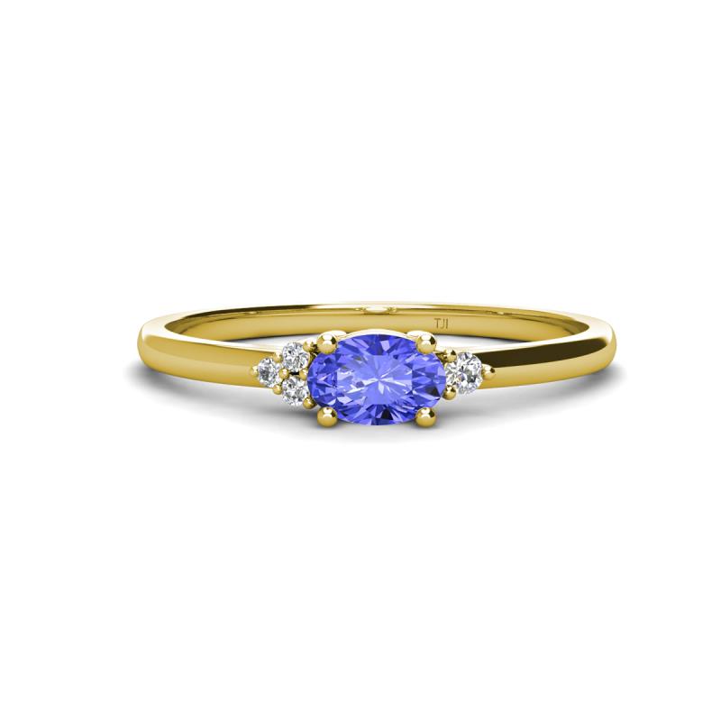 Vera 6x4 mm Oval Shape Tanzanite and Round Diamond Promise Ring 