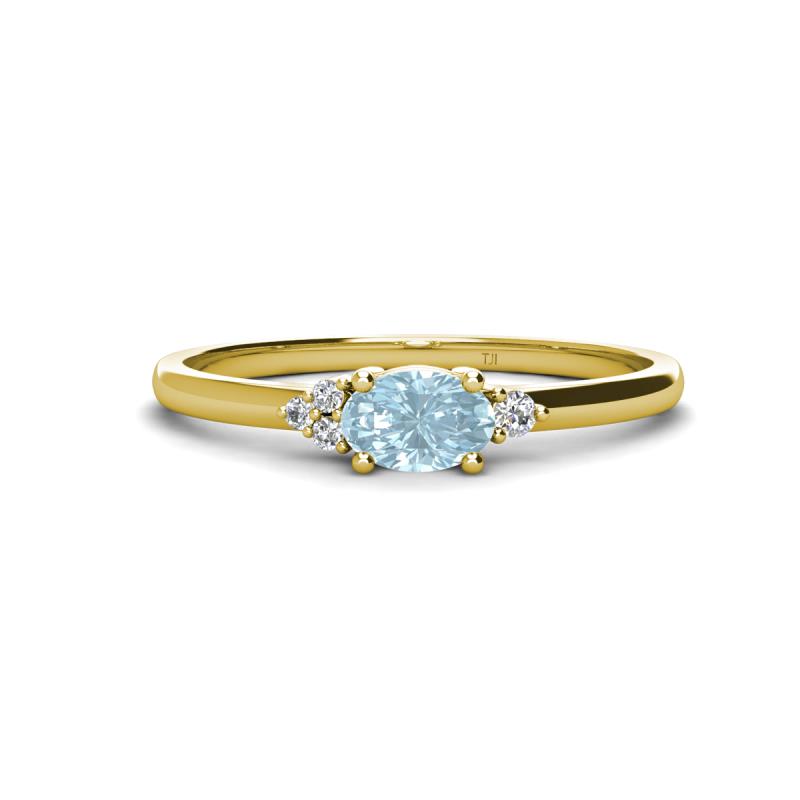 Vera 6x4 mm Oval Shape Aquamarine and Round Diamond Promise Ring 