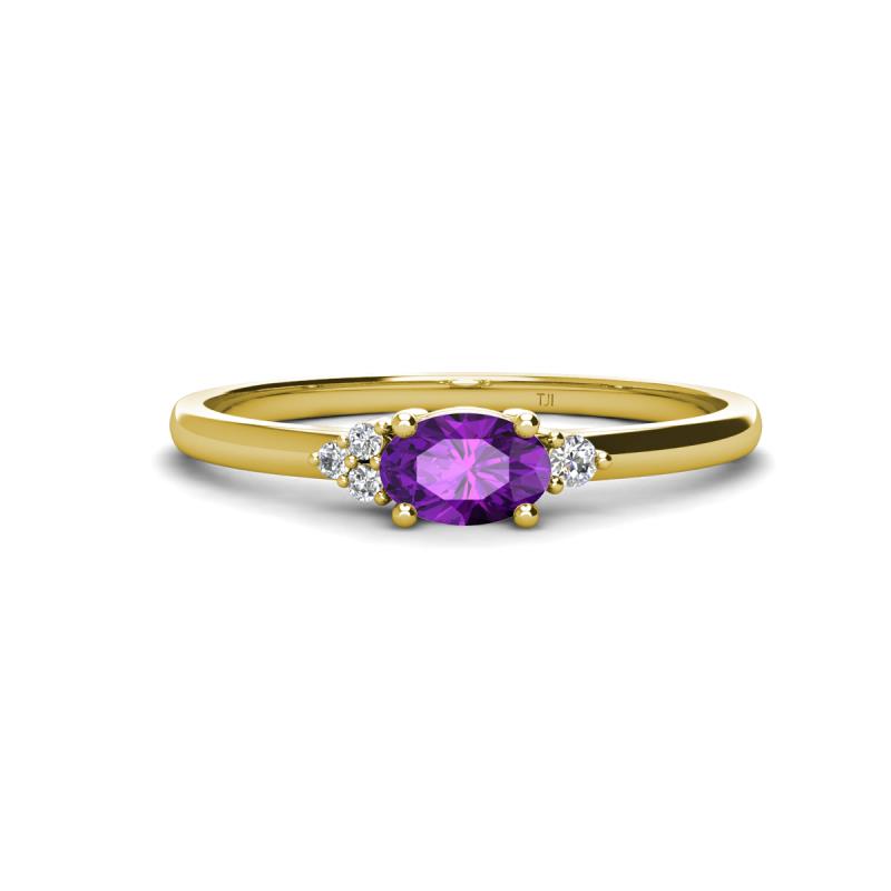 Vera 6x4 mm Oval Shape Amethyst and Round Diamond Promise Ring 