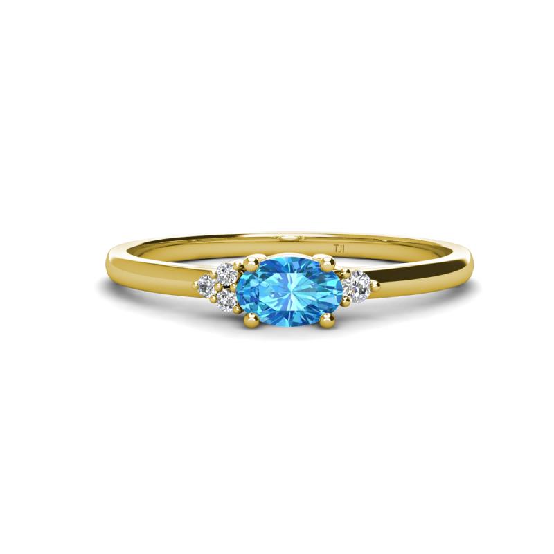 Vera 6x4 mm Oval Shape Blue Topaz and Round Diamond Promise Ring 