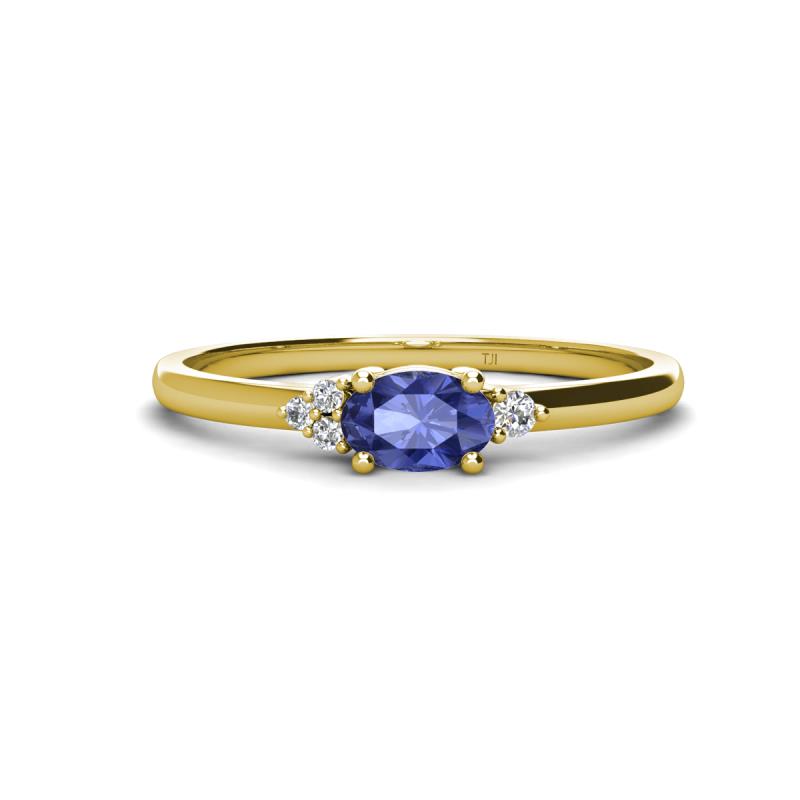 Vera 6x4 mm Oval Shape Iolite and Round Diamond Promise Ring 