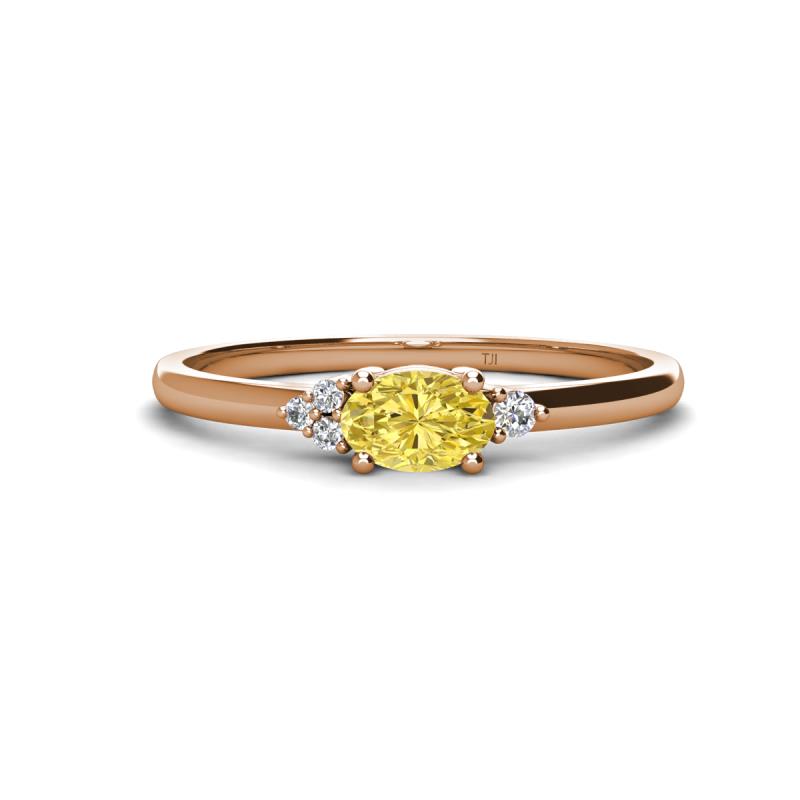 Vera 6x4 mm Oval Shape Yellow Sapphire and Round Diamond Promise Ring 