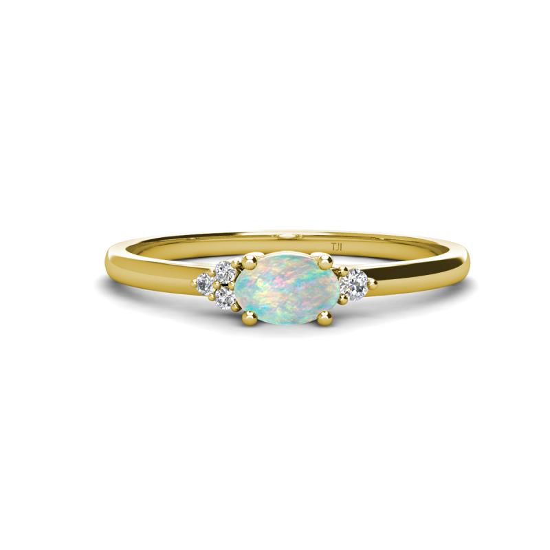 Vera 6x4 mm Oval Shape Opal and Round Diamond Promise Ring 
