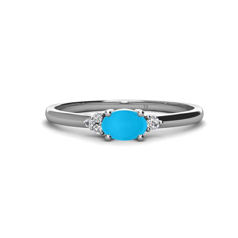 Vera 6x4 mm Oval Shape Turquoise and Round Diamond Promise Ring 
