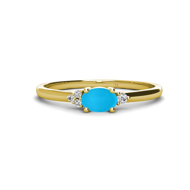 Vera 6x4 mm Oval Shape Turquoise and Round Diamond Promise Ring 
