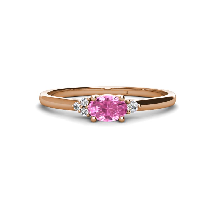 Vera 6x4 mm Oval Shape Pink Sapphire and Round Diamond Promise Ring 