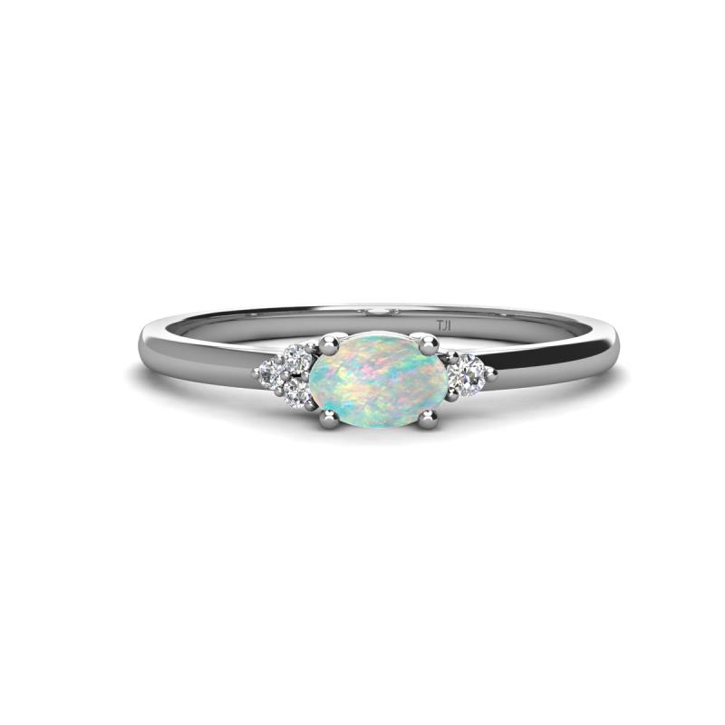 Vera 6x4 mm Oval Shape Opal and Round Lab Grown Diamond Promise Ring 