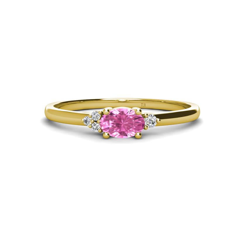 Vera 6x4 mm Oval Shape Pink Sapphire and Round Lab Grown Diamond Promise Ring 
