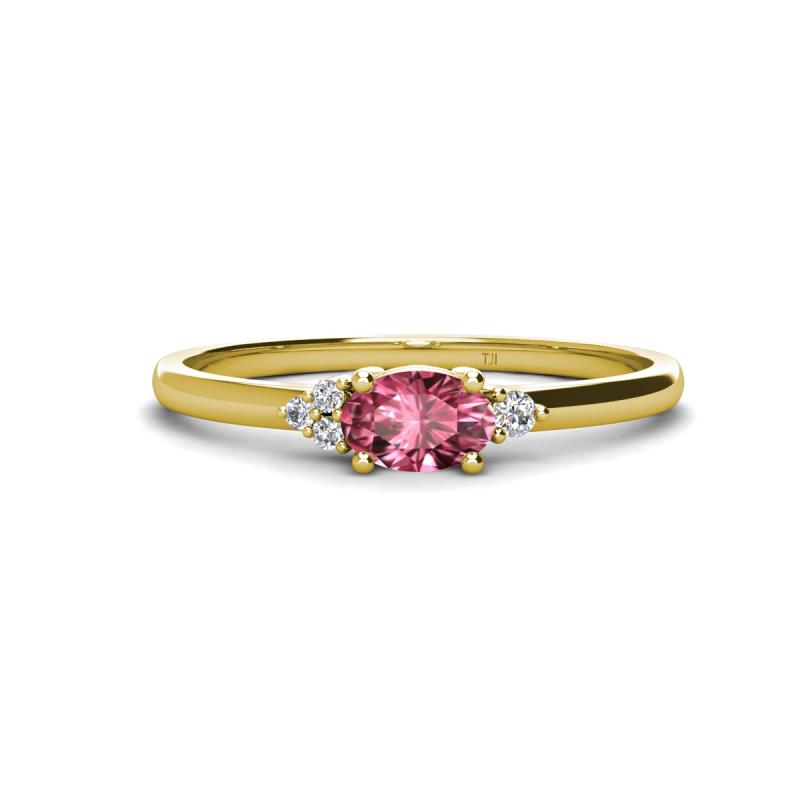 Vera 6x4 mm Oval Shape Pink Tourmaline and Round Lab Grown Diamond Promise Ring 