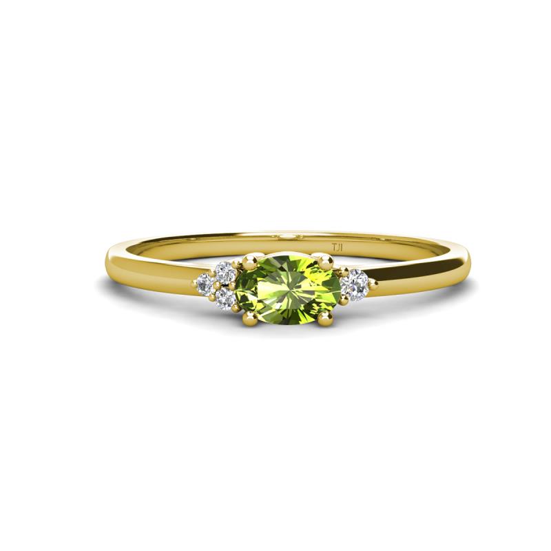 Vera 6x4 mm Oval Shape Peridot and Round Lab Grown Diamond Promise Ring 