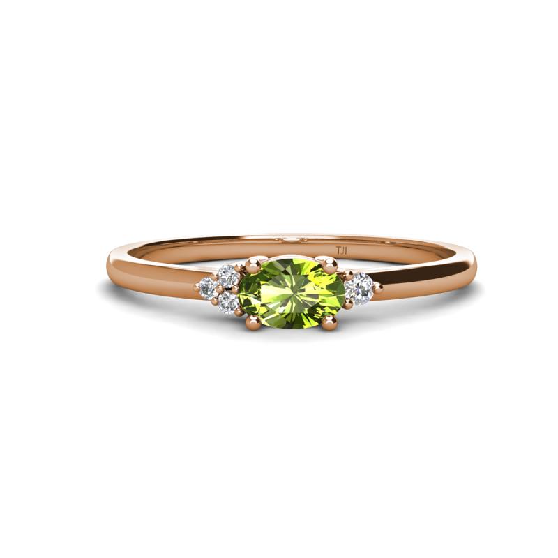 Vera 6x4 mm Oval Shape Peridot and Round Lab Grown Diamond Promise Ring 