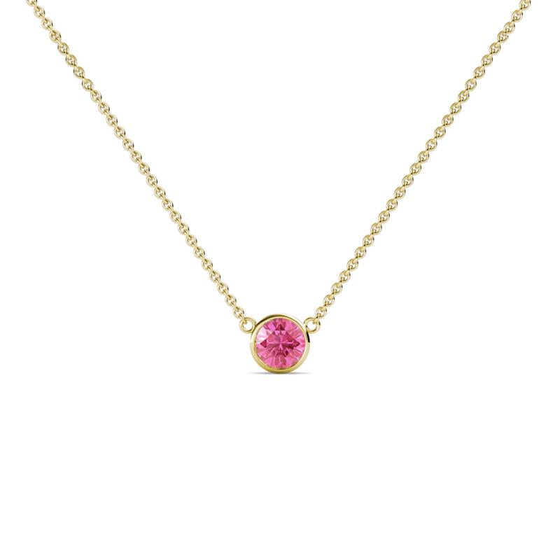 Merilyn 3.50 mm Round Pink Tourmaline Bezel Set Solitaire Pendant 