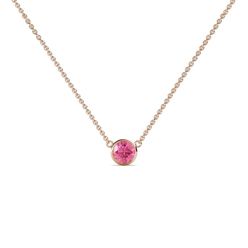 Merilyn 3.50 mm Round Pink Tourmaline Bezel Set Solitaire Pendant 