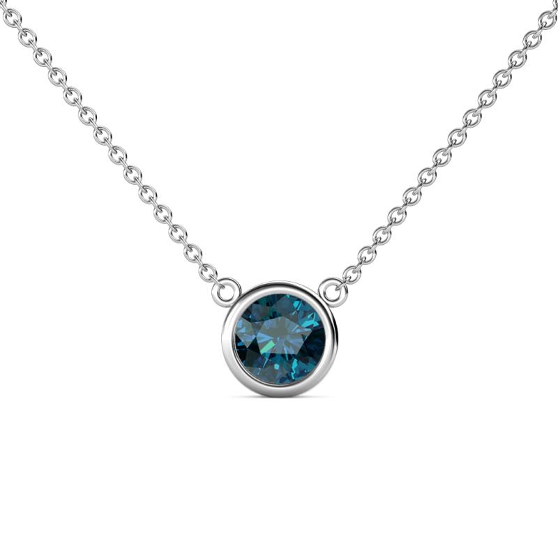 Merilyn 6.00 mm Round Blue Diamond Bezel Set Solitaire Pendant 