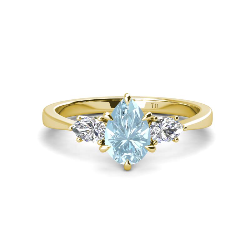 Naomi 1.60 ctw Aquamarine Pear Shape (9x7 mm) accented Natural Diamond Three Stone Women Engagement Ring 