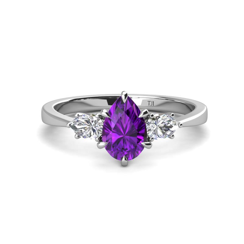 Naomi 1.55 ctw Amethyst Pear Shape (9x7 mm) accented Natural Diamond Three Stone Women Engagement Ring 