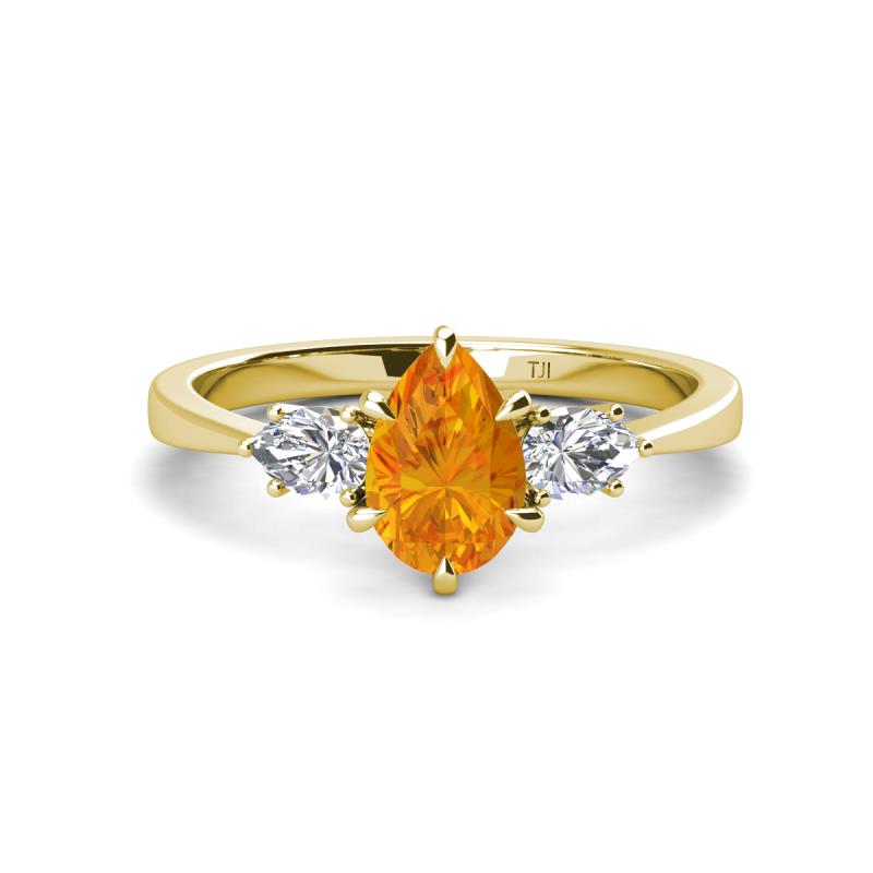 Naomi 1.60 ctw Citrine Pear Shape (9x7 mm) accented Natural Diamond Three Stone Women Engagement Ring 