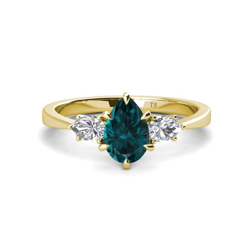 Naomi 2.05 ctw London Blue Topaz Pear Shape (9x7 mm) accented Natural Diamond Three Stone Women Engagement Ring 