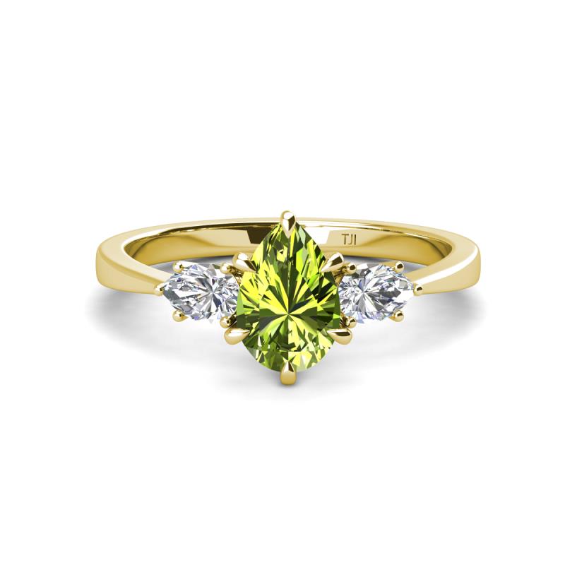 Naomi 1.90 ctw Peridot Pear Shape (9x7 mm) accented Natural Diamond Three Stone Women Engagement Ring 