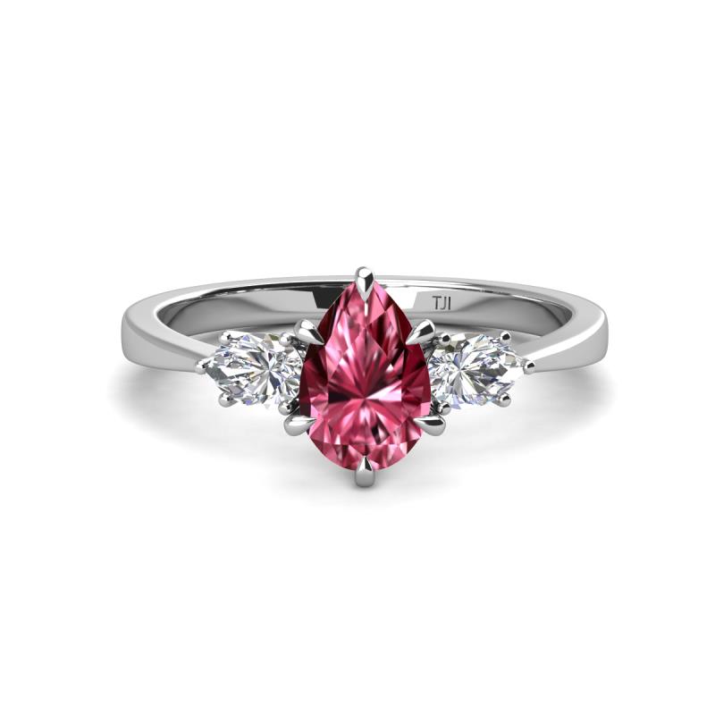 Naomi 1.90 ctw Pink Tourmaline Pear Shape (9x7 mm) accented Natural Diamond Three Stone Women Engagement Ring 