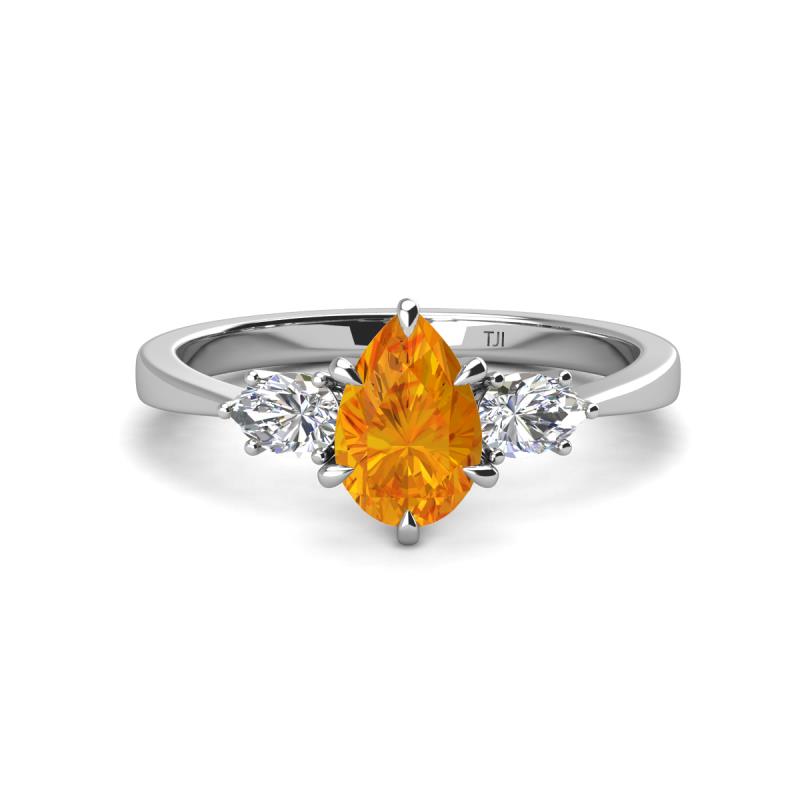 Naomi 1.60 ctw Citrine Pear Shape (9x7 mm) accented Natural Diamond Three Stone Women Engagement Ring 