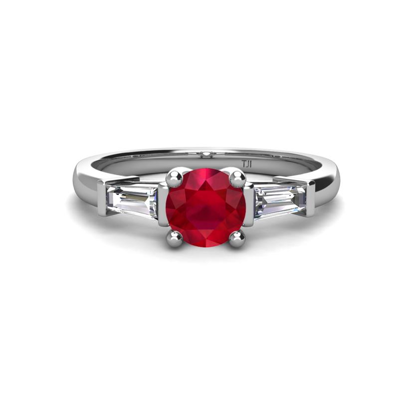 14K Diamond Solitaire Ruby Baguette Engagement Ring C1920
